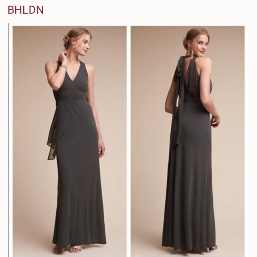 Anthropologie BHLDN Billard Dress Gray, tie back , size 10